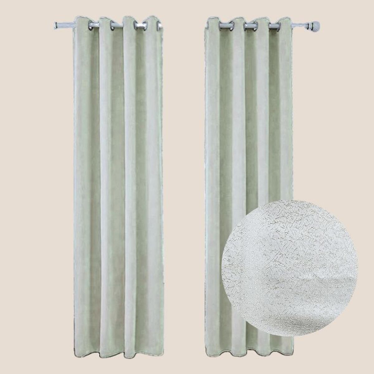 SALA FABULOSA - Cortina con aros en 2 paños- 3mts ancho x 2.30 alto. - Perla