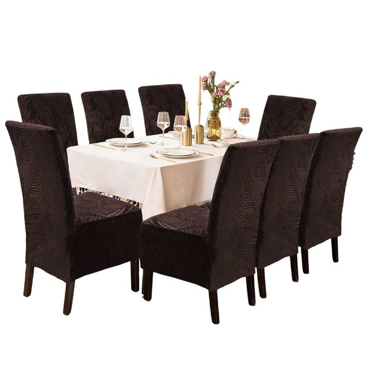 SALA FABULOSA - Funda de silla terciopelo labrado 8 piezas - Chocolate