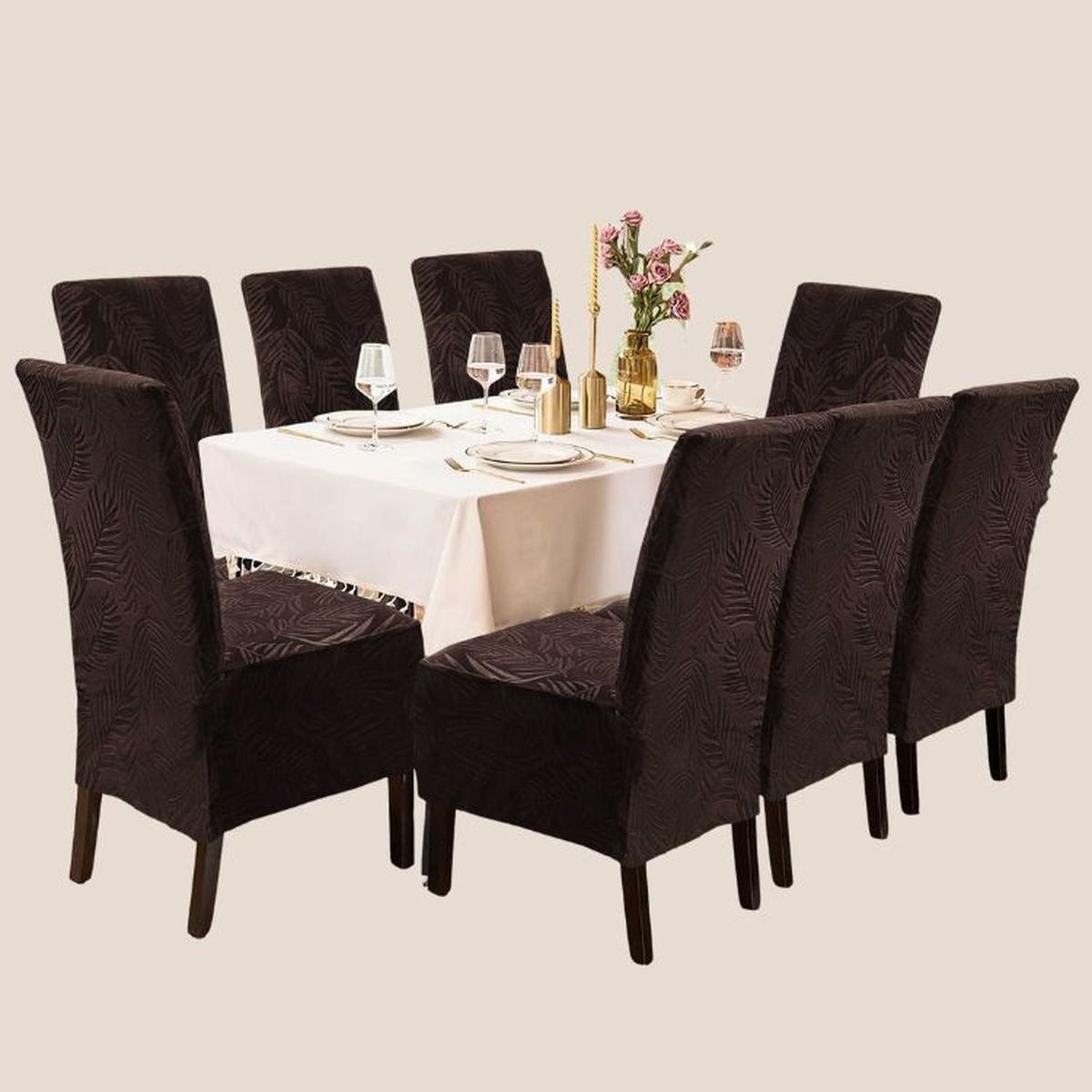 SALA FABULOSA - Funda de silla terciopelo labrado 8 piezas - Chocolate