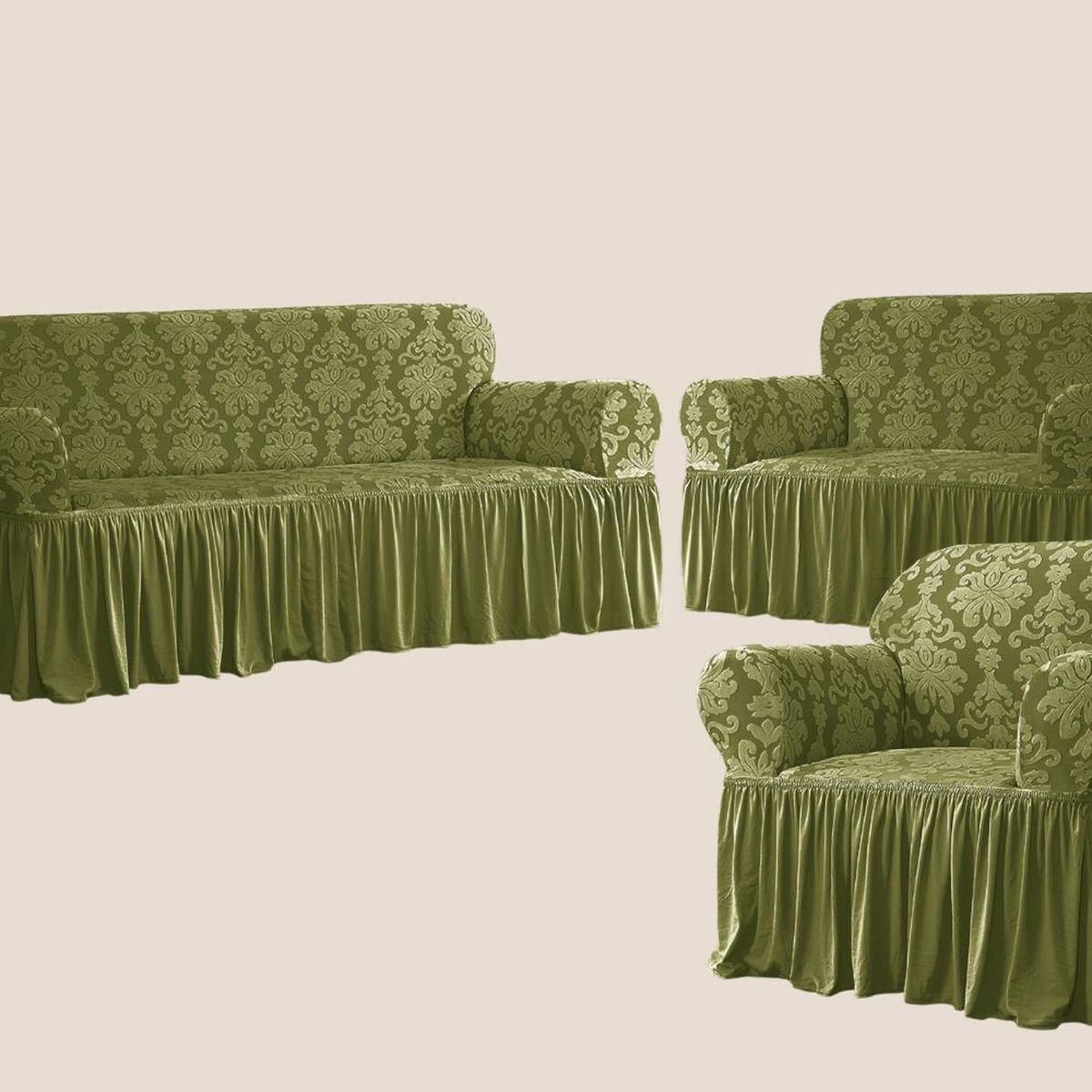 SALA FABULOSA - Funda de mueble 3-2-1 Labrado imperial - Olivo