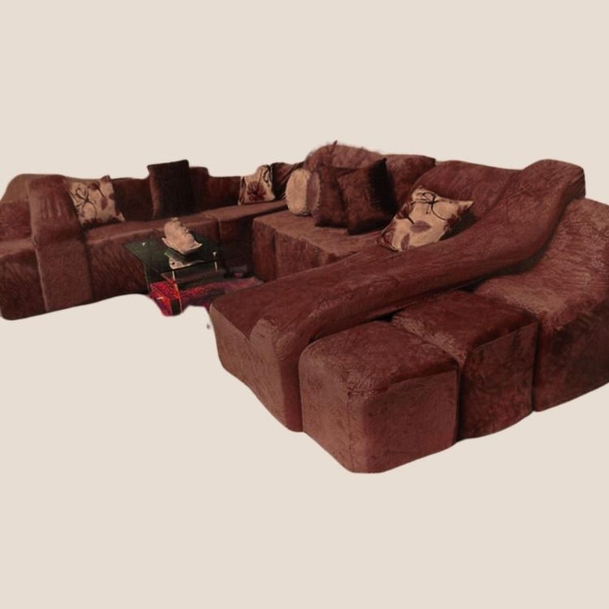 SALA FABULOSA - Funda de SOFÁ CAMA 9 piezas terciopelo liso con 6 fundas cojín - Chocolate