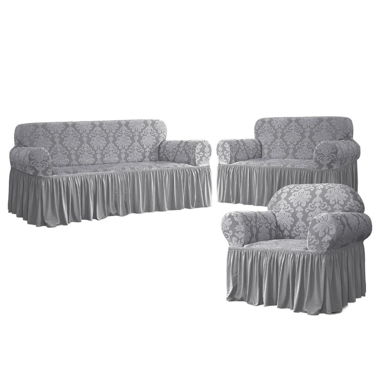 SALA FABULOSA - Funda de mueble 3-2-1 Labrado imperial - Gris