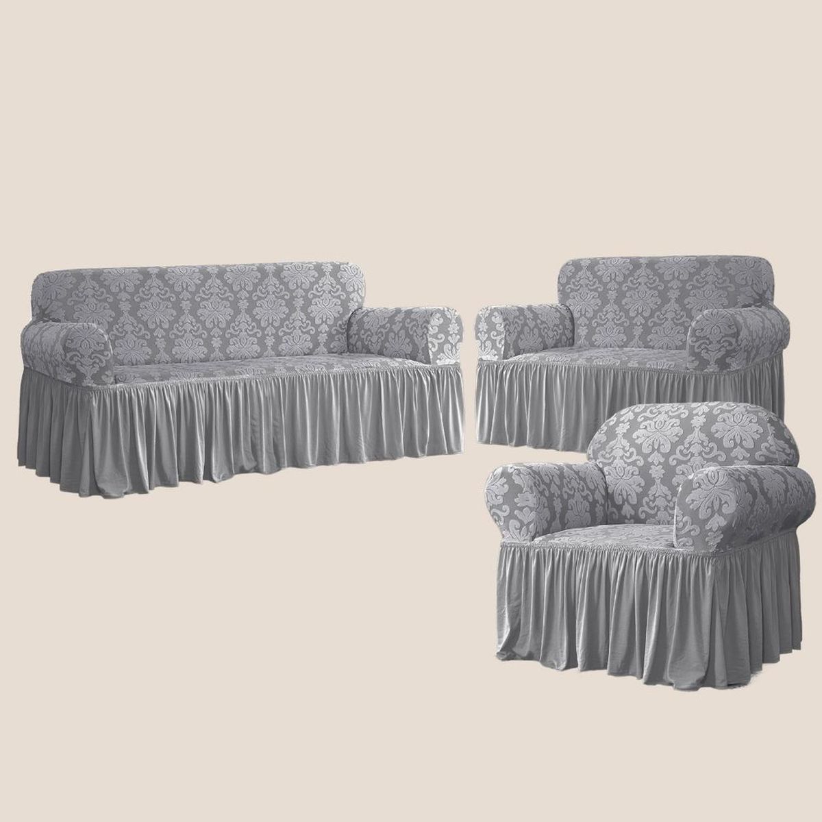 SALA FABULOSA - Funda de mueble 3-2-1 Labrado imperial - Gris