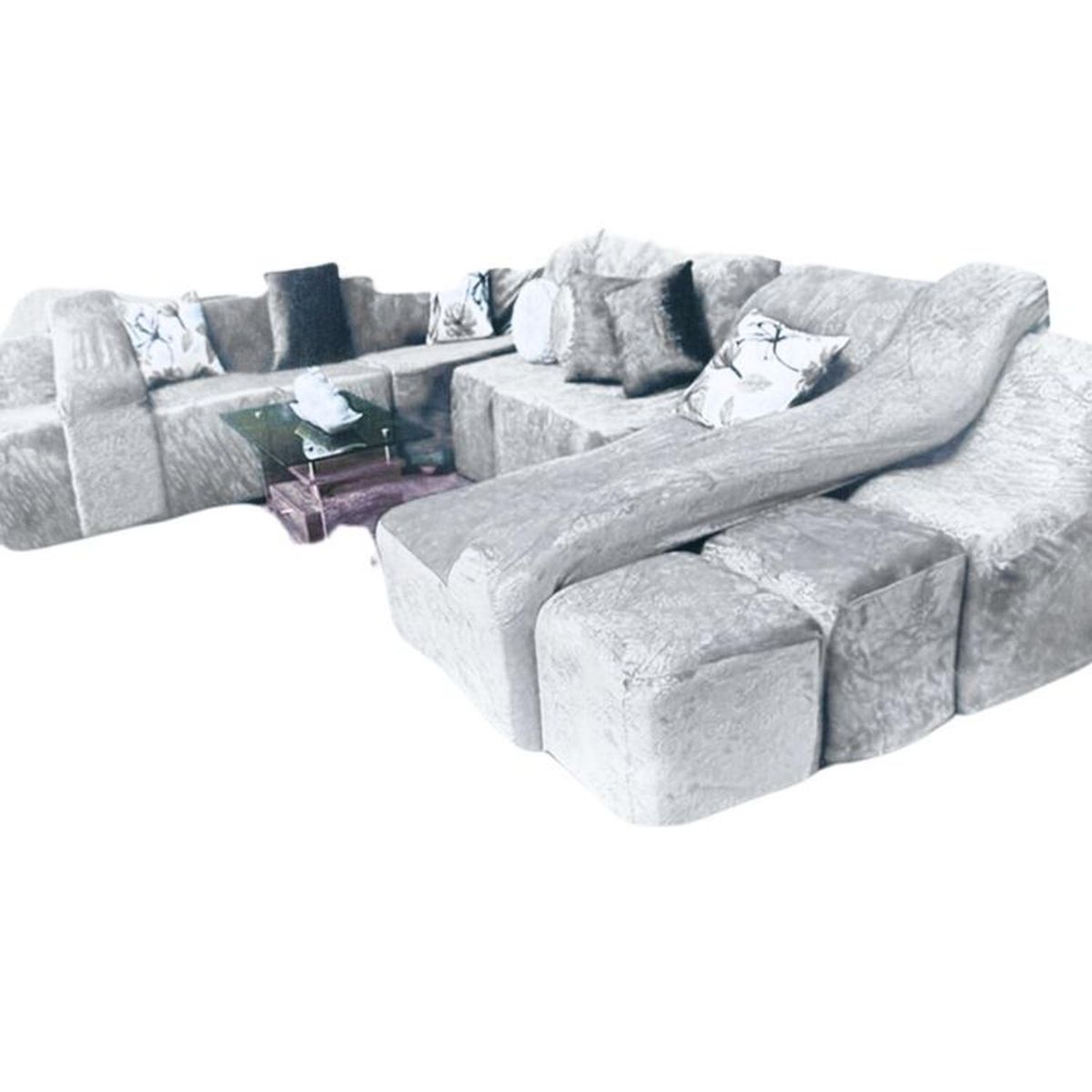 SALA FABULOSA - Funda de SOFÁ CAMA 9 piezas terciopelo liso con 6 fundas cojín - Gris