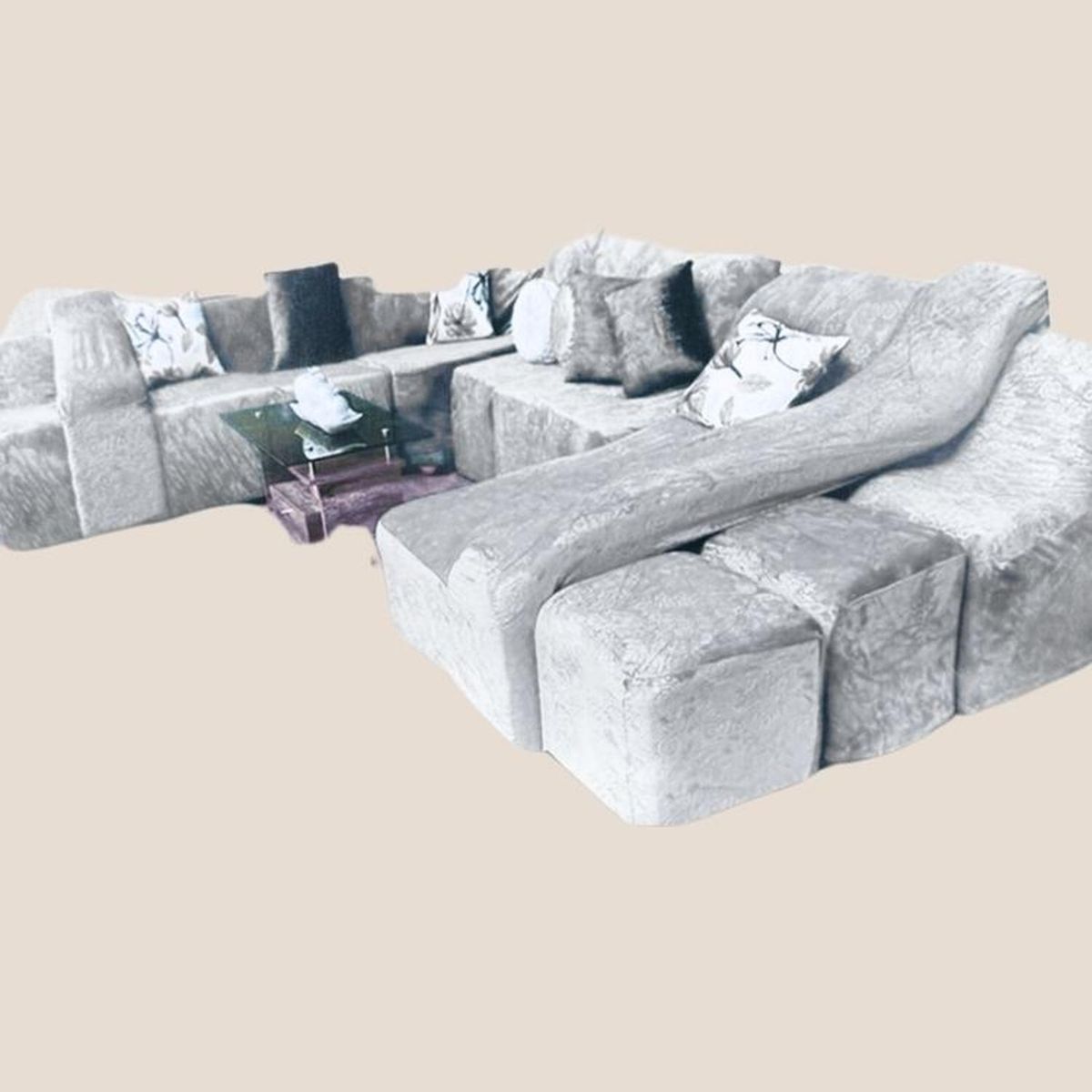 SALA FABULOSA - Funda de SOFÁ CAMA 9 piezas terciopelo liso con 6 fundas cojín - Gris