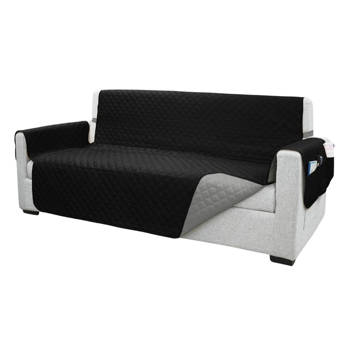 SALA FABULOSA - Protector de mueble 3-2-1 antifluído y reversible - Negro/Gris