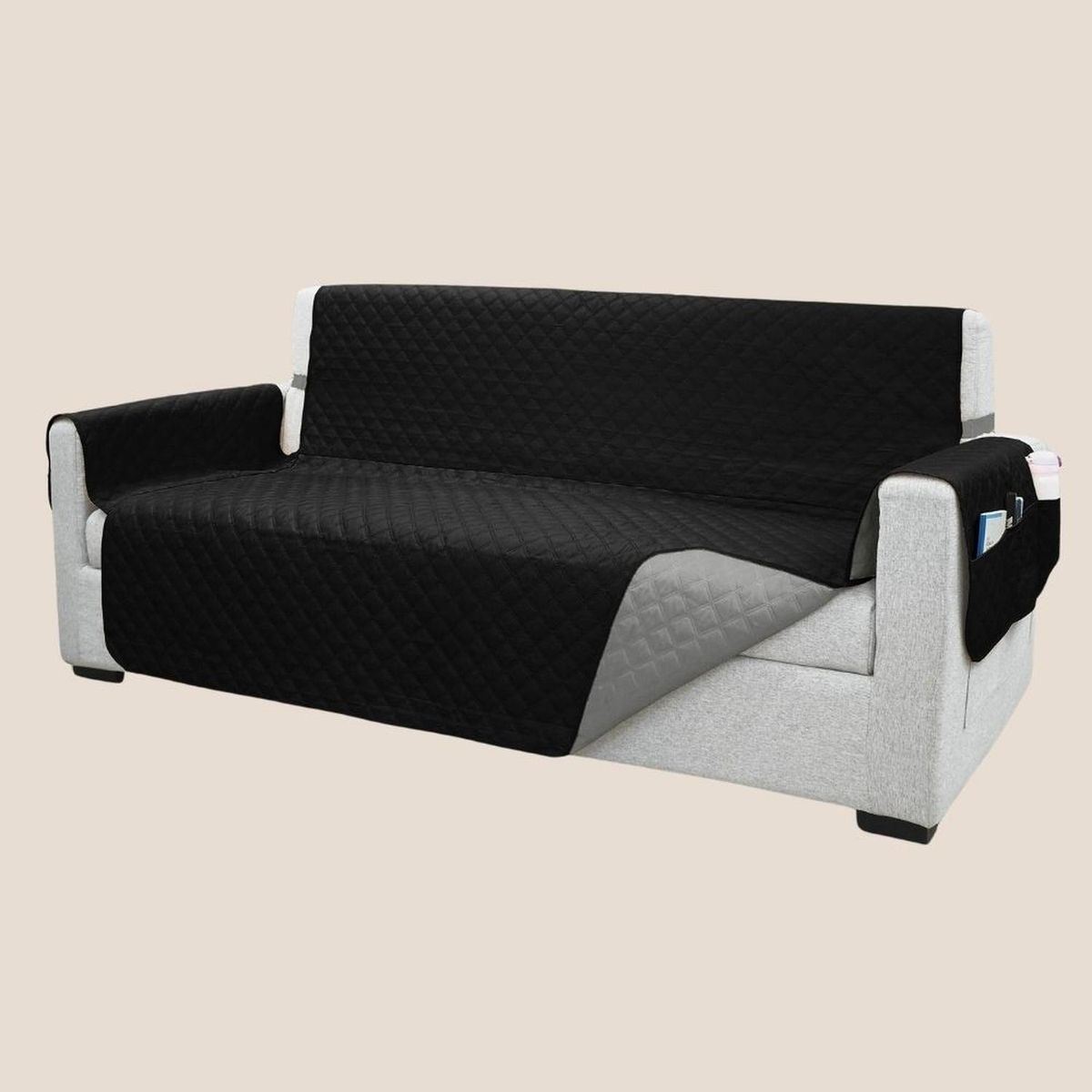 SALA FABULOSA - Protector de mueble 3-2-1 antifluído y reversible - Negro/Gris