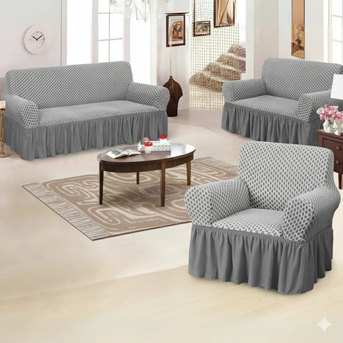 SALA FABULOSA - Funda de mueble alto relieve Royal 3-2-1 - Gris