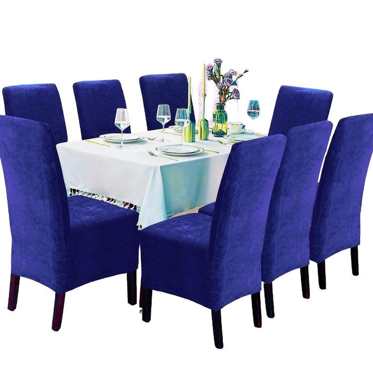 SALA FABULOSA - Funda de silla en terciopelo liso 8 piezas - Azul