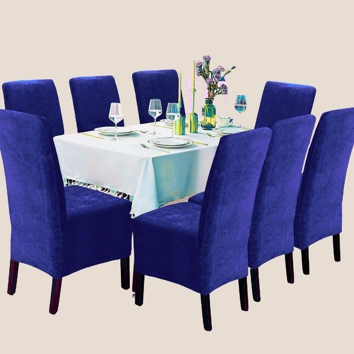 SALA FABULOSA - Funda de silla en terciopelo liso 8 piezas - Azul