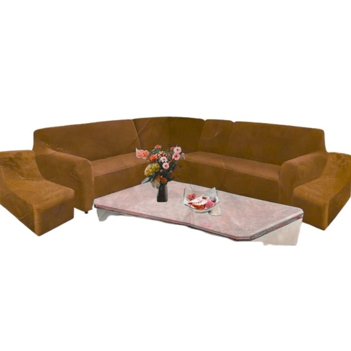 SALA FABULOSA - Funda de mueble modular 6 pzs terciopelo liso con 6 fundas de cojines - Camel