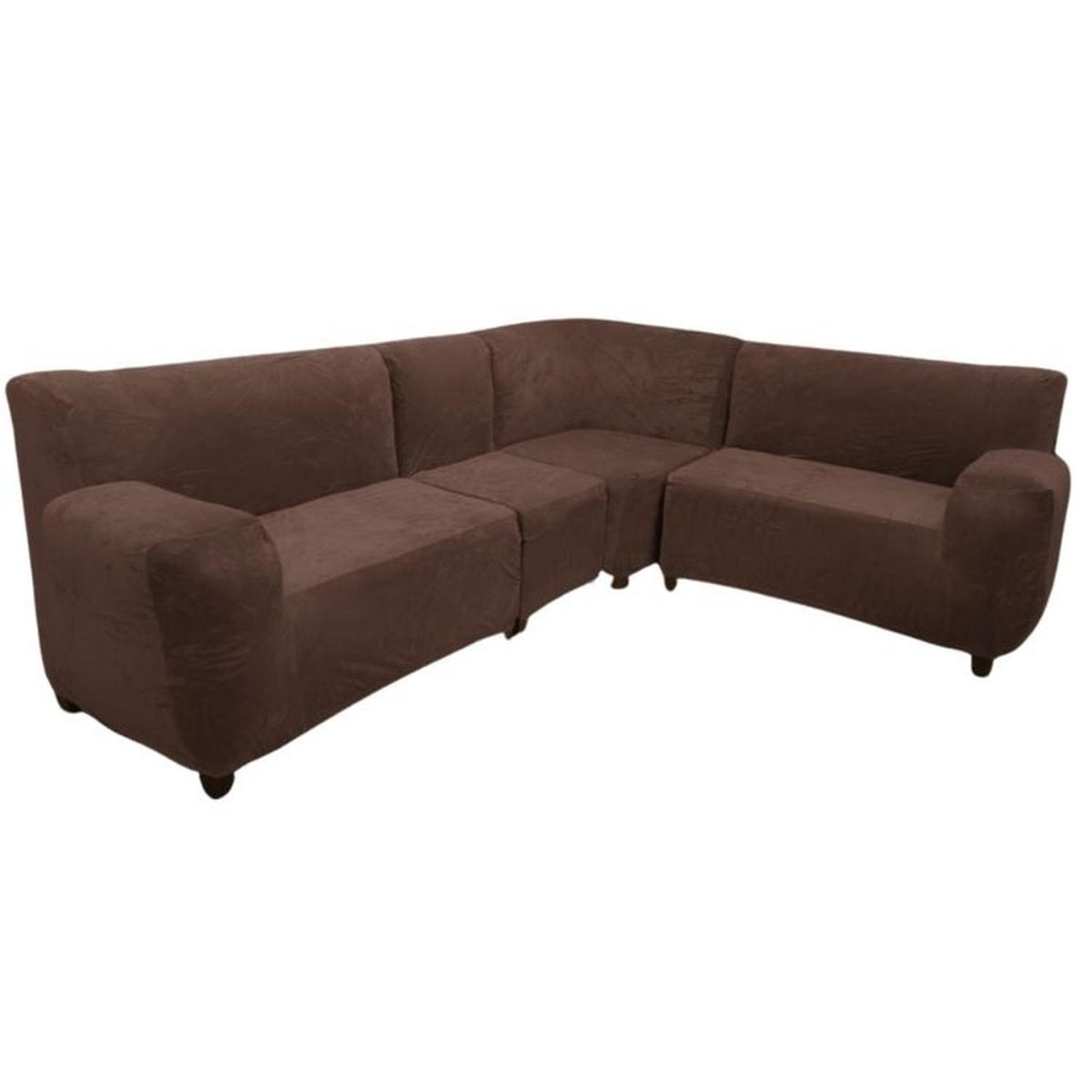 SALA FABULOSA - Funda de mueble modular 4 pzs terciopelo liso con 6 fundas de cojines - Chocolate