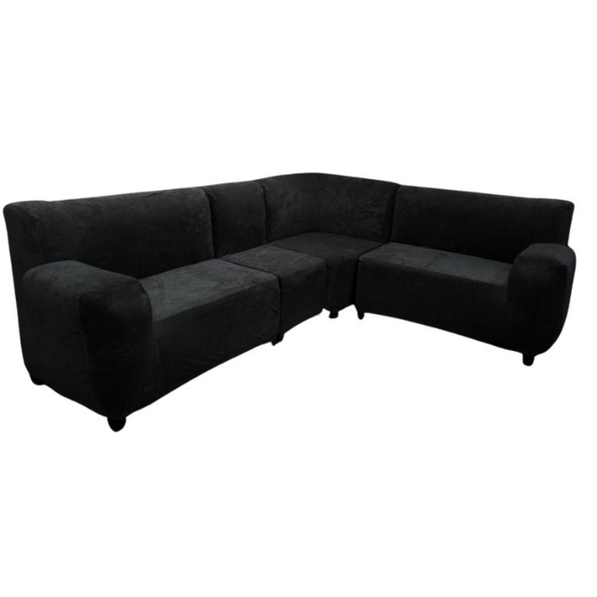 SALA FABULOSA - Funda de mueble modular 4 pzs terciopelo liso con 6 fundas de cojines - Negro