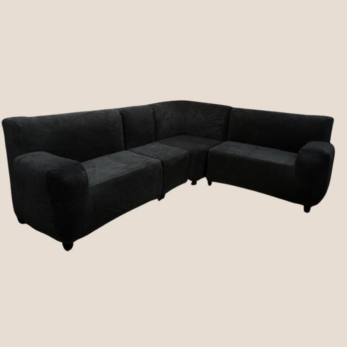 SALA FABULOSA - Funda de mueble modular 4 pzs terciopelo liso con 6 fundas de cojines - Negro