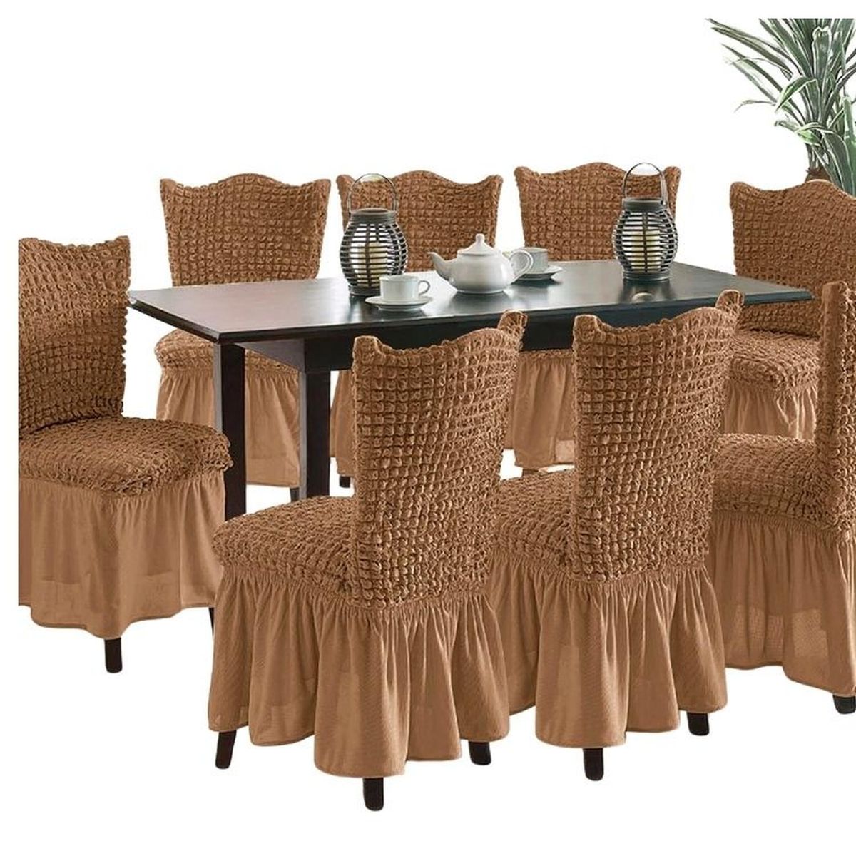 SALA FABULOSA - Funda de silla en Burbuja color entero 8 piezas - Camel