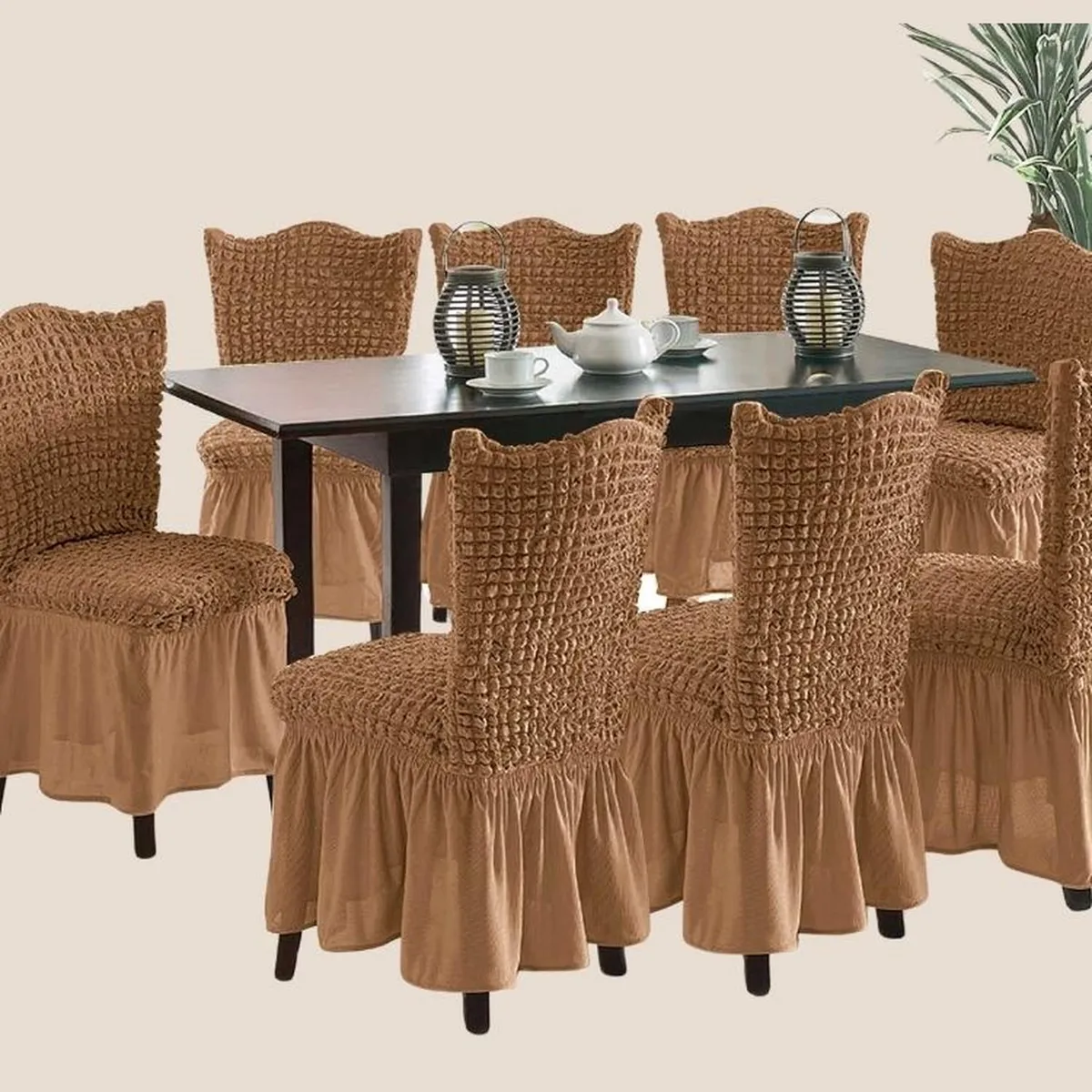 SALA FABULOSA - Funda de silla en Burbuja color entero 8 piezas - Camel