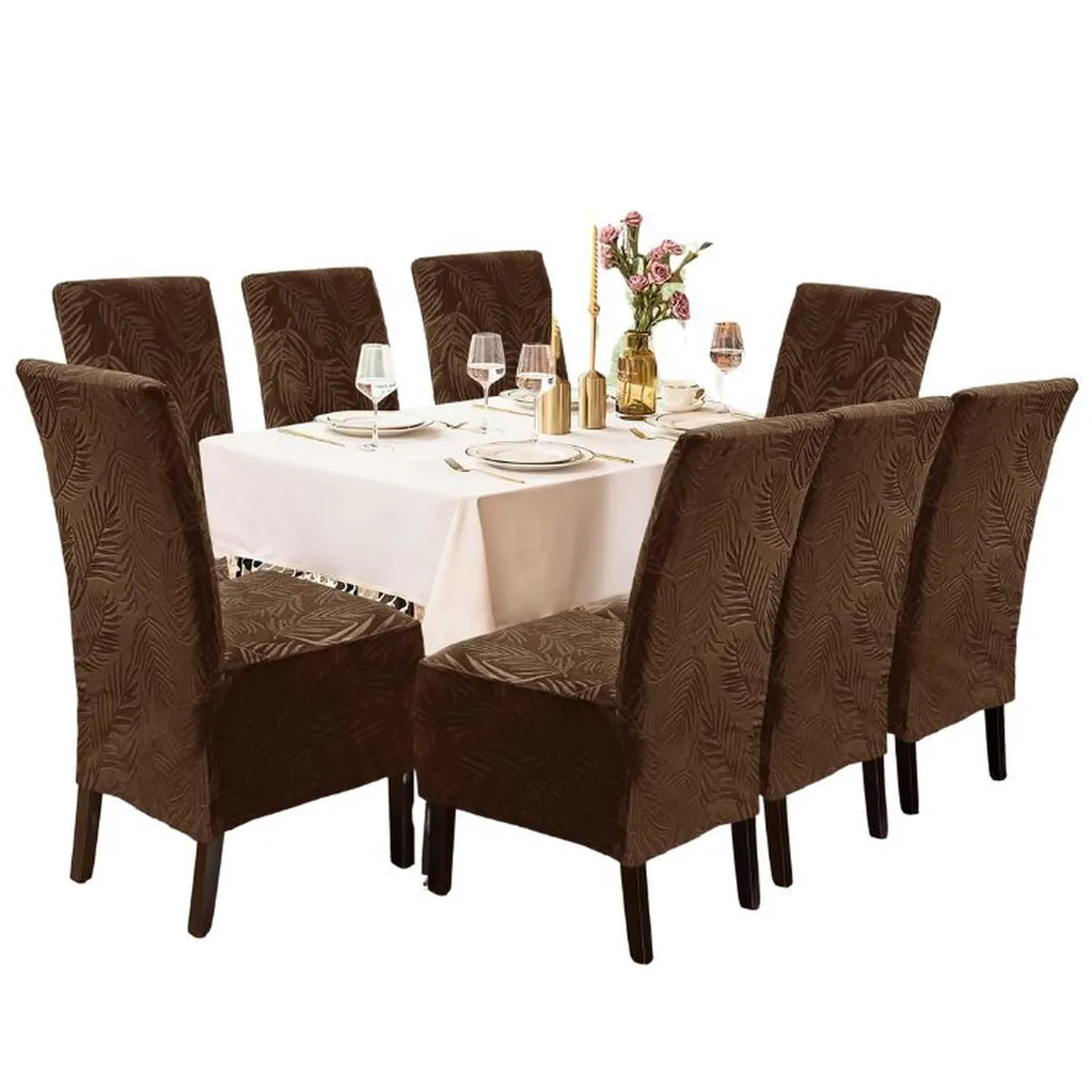 SALA FABULOSA - Funda de silla terciopelo labrado 8 piezas - Oro viejo