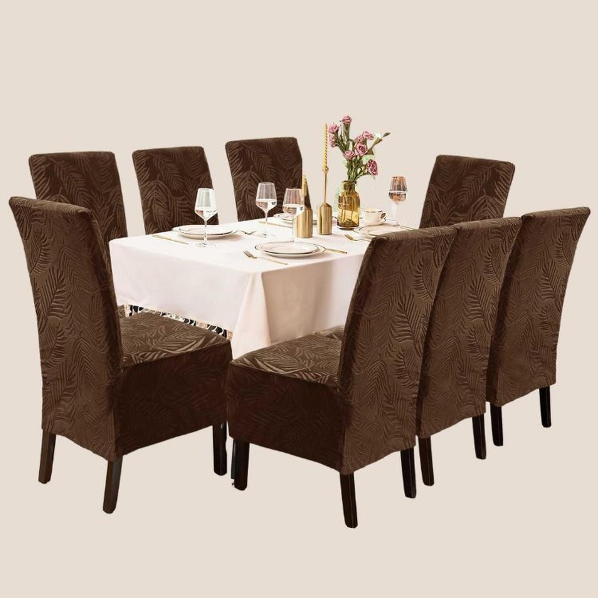 SALA FABULOSA - Funda de silla terciopelo labrado 8 piezas - Oro viejo