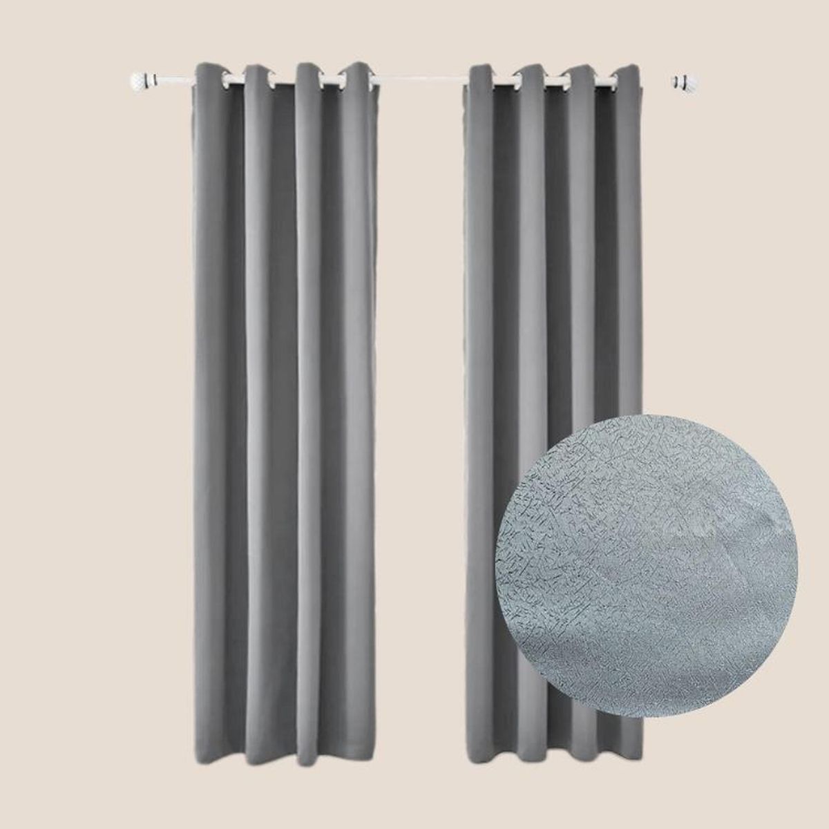 SALA FABULOSA - Cortina con aros en 2 paños- 3mts ancho x 2.30 alto. - Gris