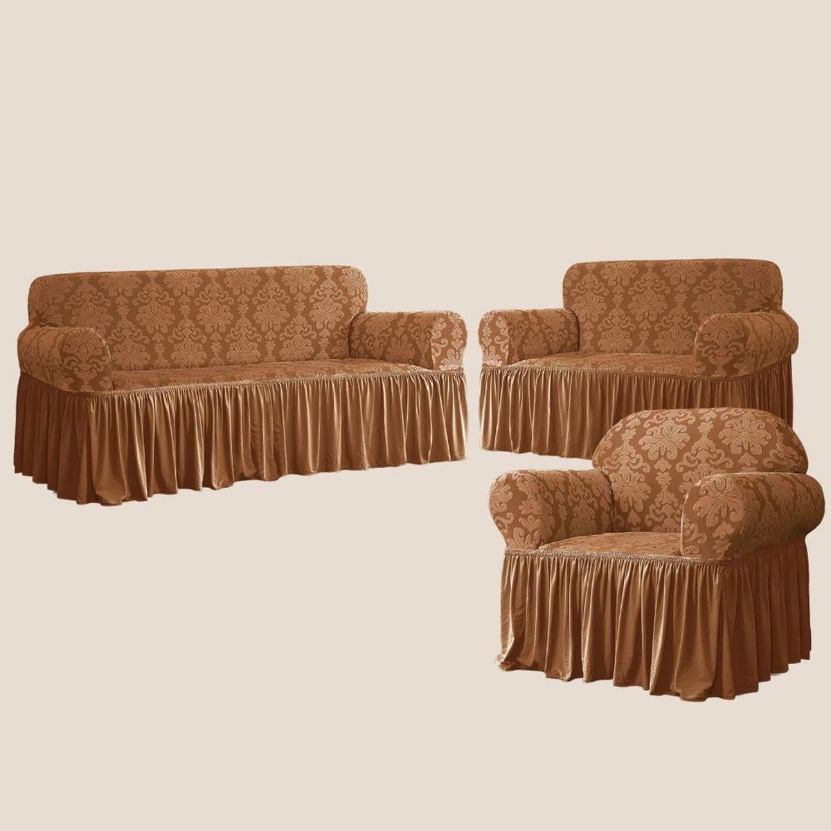 SALA FABULOSA - Funda de mueble 3-2-1 Labrado imperial - Oro viejo