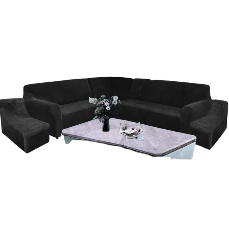 SALA FABULOSA - Funda de mueble modular 6 pzs terciopelo liso con 6 fundas de cojines - Negro