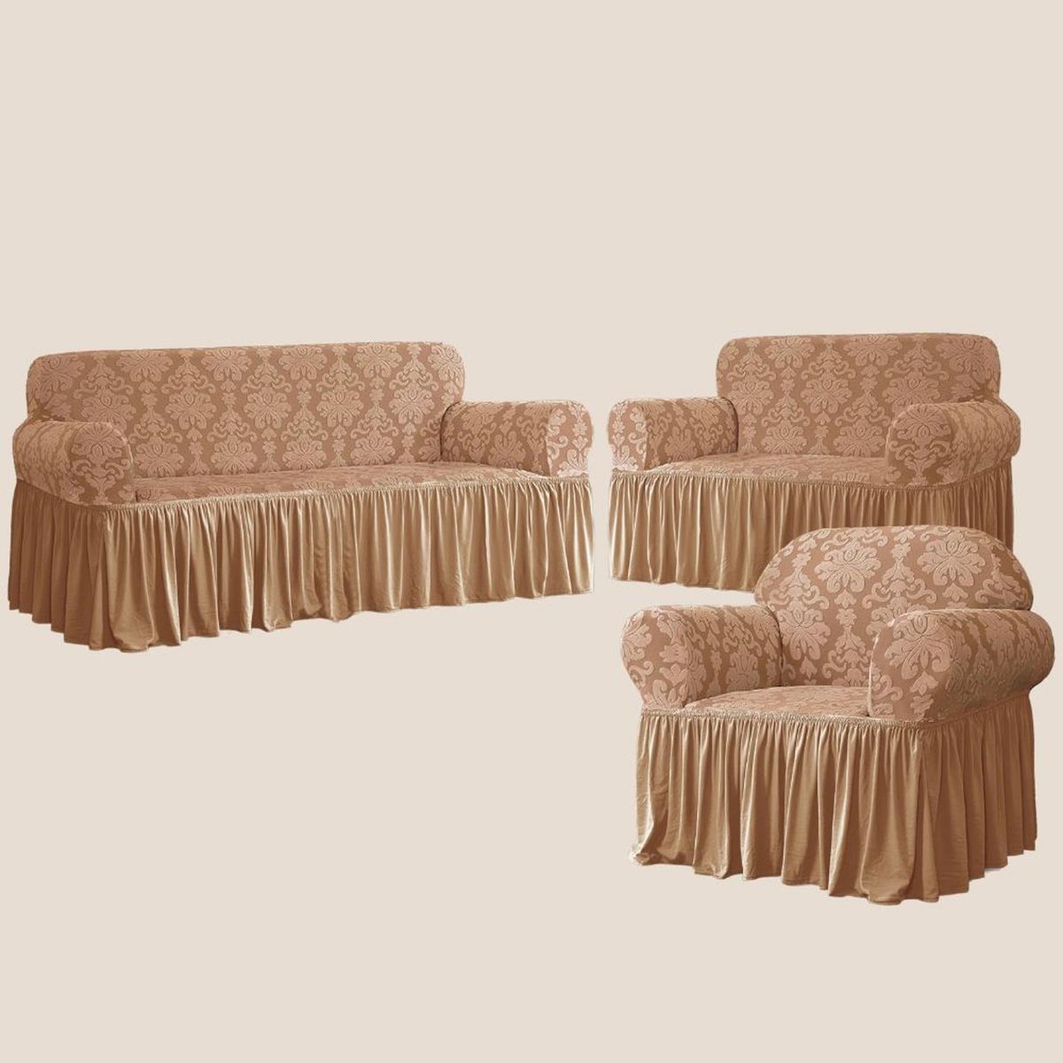 SALA FABULOSA - Funda de mueble 3-2-1 Labrado imperial - Oro claro