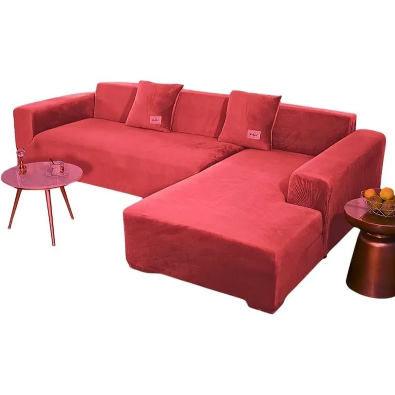 SALA FABULOSA - Funda de mueble modular SOFÁ CAMA 2 piezas Terciopelo liso con 2 fundas de cojines - Rojo