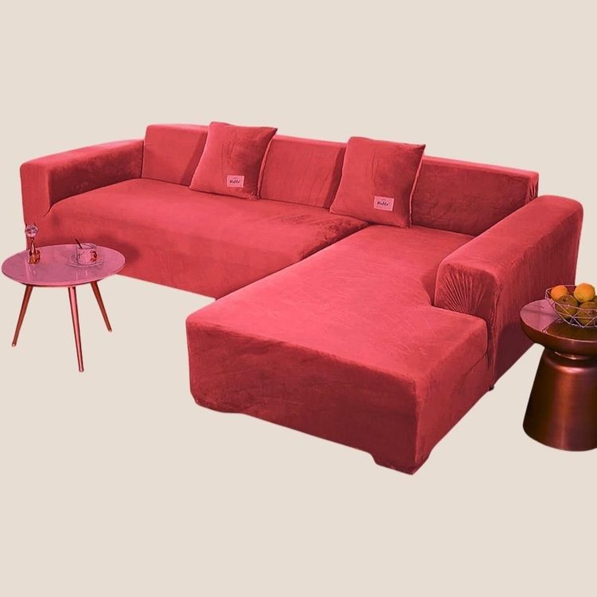 SALA FABULOSA - Funda de mueble modular SOFÁ CAMA 2 piezas Terciopelo liso con 2 fundas de cojines - Rojo