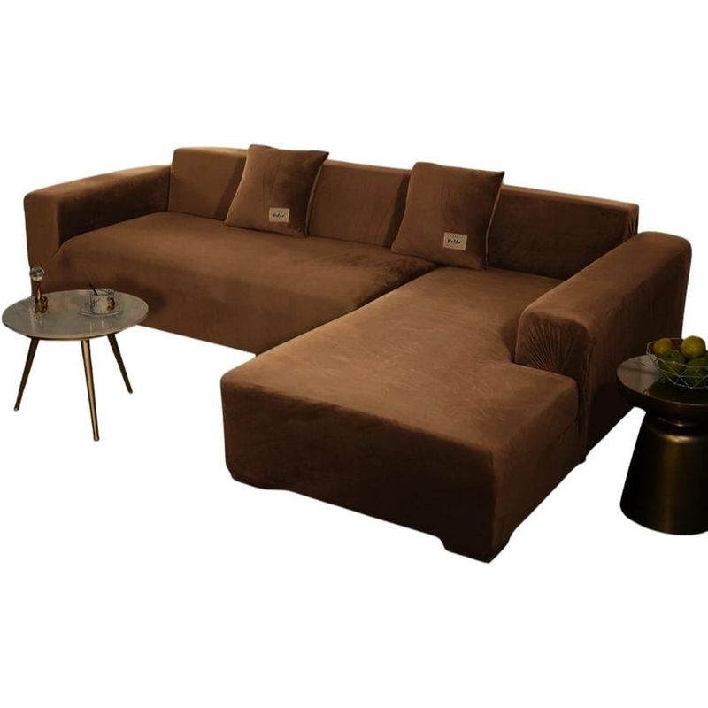 SALA FABULOSA - Funda de mueble modular SOFÁ CAMA 2 piezas Terciopelo liso con 2 fundas de cojines - Chocolate