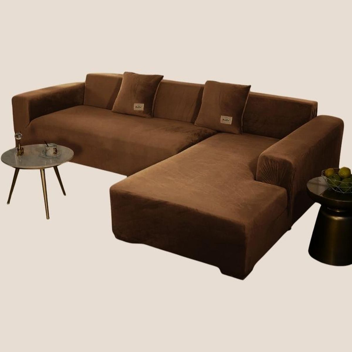 SALA FABULOSA - Funda de mueble modular SOFÁ CAMA 2 piezas Terciopelo liso con 2 fundas de cojines - Chocolate