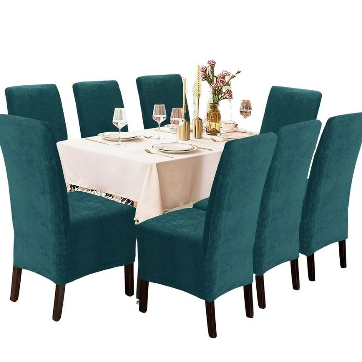 SALA FABULOSA - Funda de silla en terciopelo liso 8 piezas - Jade