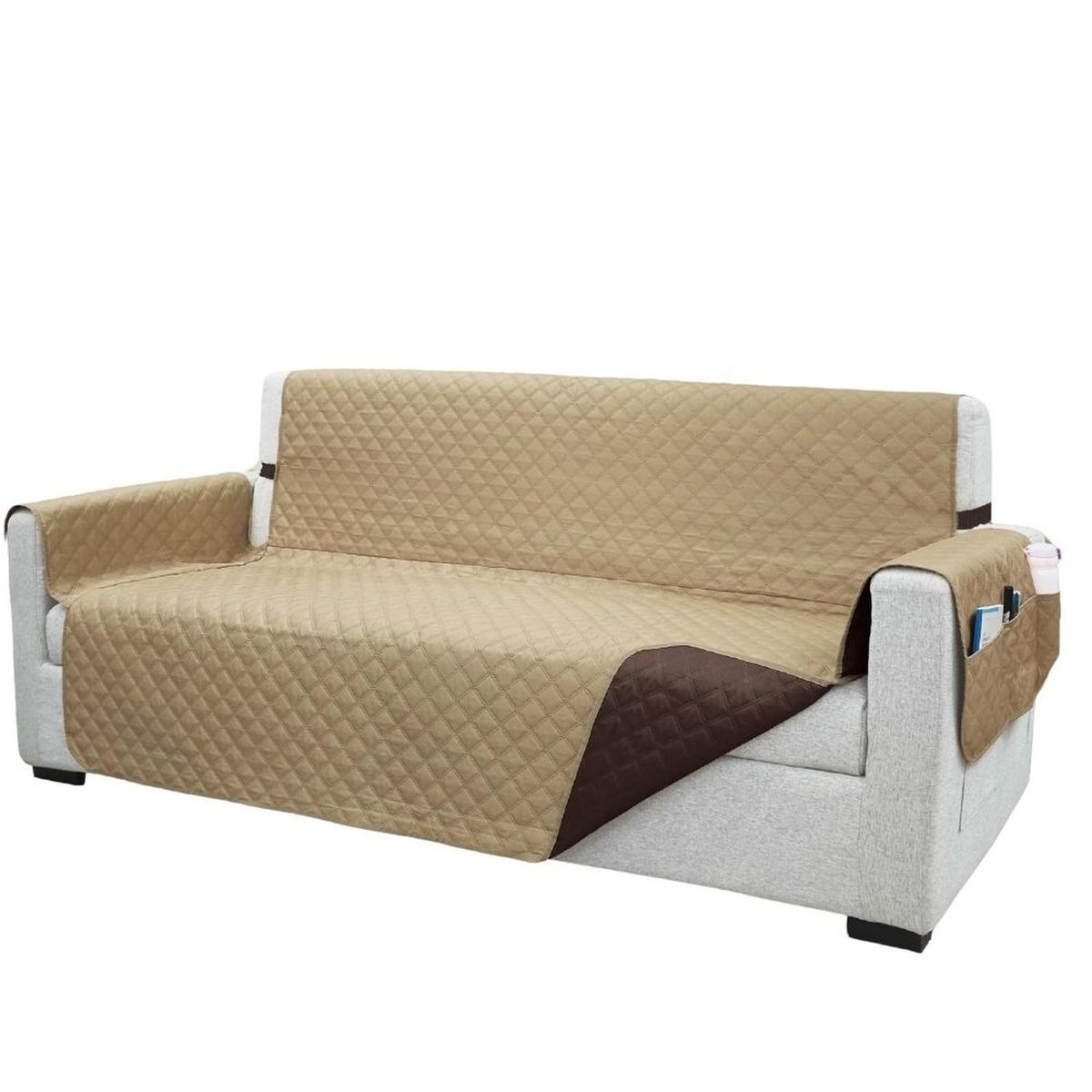 SALA FABULOSA - Protector de mueble 3-2-1 antifluído y reversible - Beige Nude/Chocolate