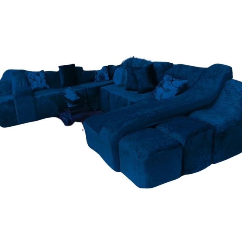SALA FABULOSA - Funda de SOFÁ CAMA 9 piezas terciopelo liso con 6 fundas cojín - Azul noche