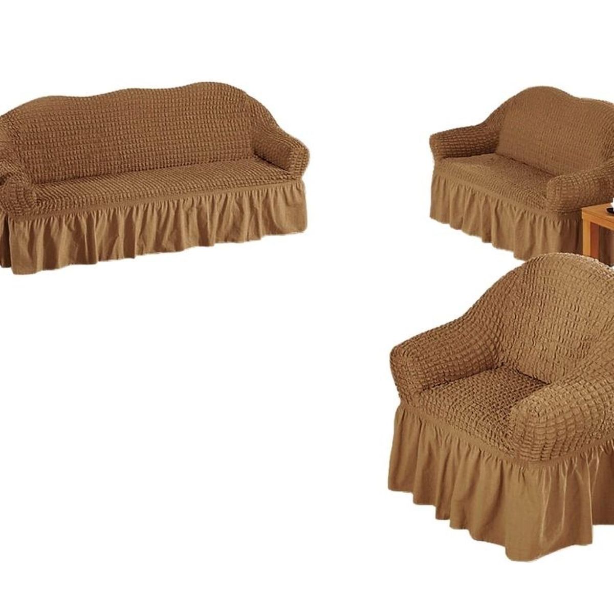 SALA FABULOSA - Funda de mueble 3-2-1 en burbuja color entero - Camel