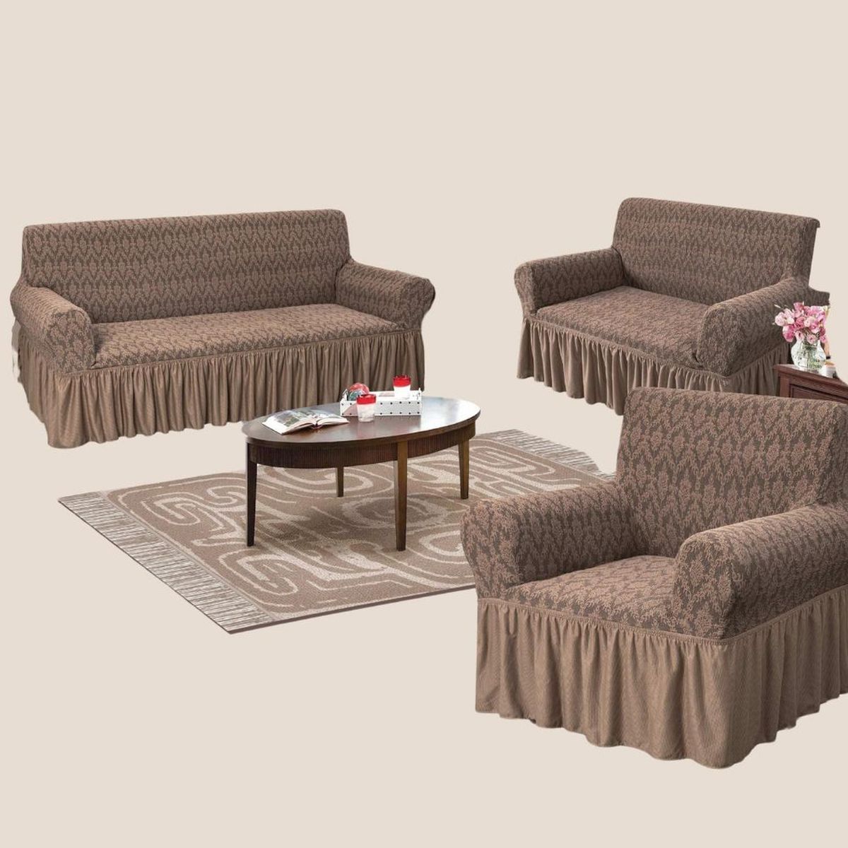 SALA FABULOSA - Funda de mueble alto relieve diamante 3-2-1 - Chocolate