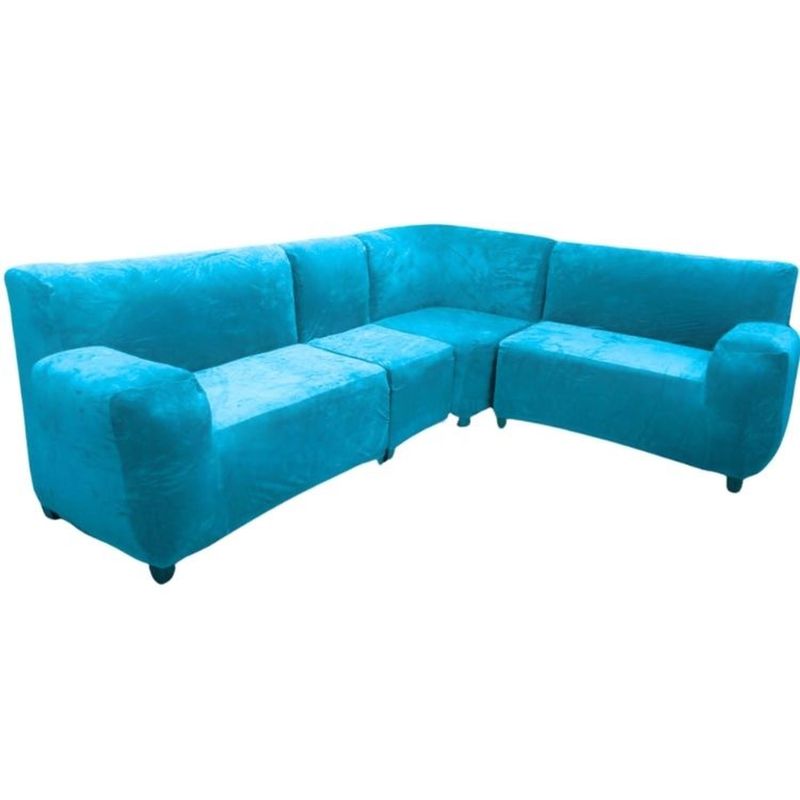 SALA FABULOSA - Funda de mueble modular 4 pzs terciopelo liso con 6 fundas de cojines - Turquesa