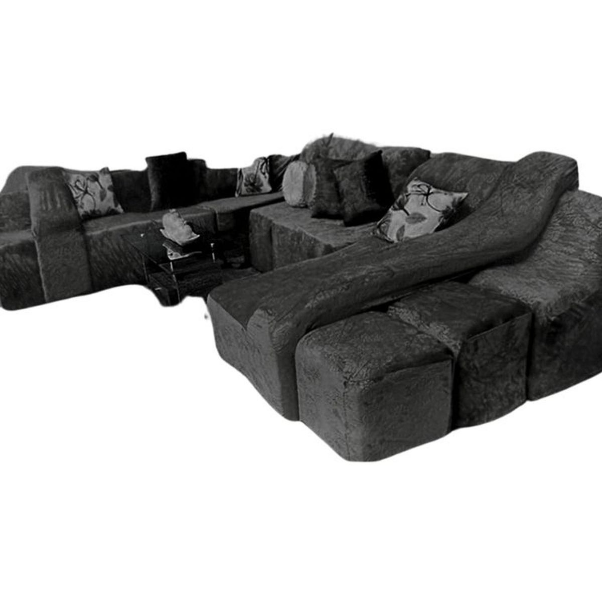 SALA FABULOSA - Funda de SOFÁ CAMA 9 piezas terciopelo liso con 6 fundas cojín - Negro