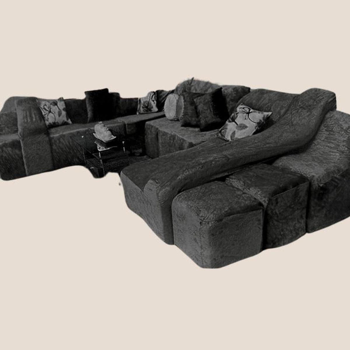 SALA FABULOSA - Funda de SOFÁ CAMA 9 piezas terciopelo liso con 6 fundas cojín - Negro