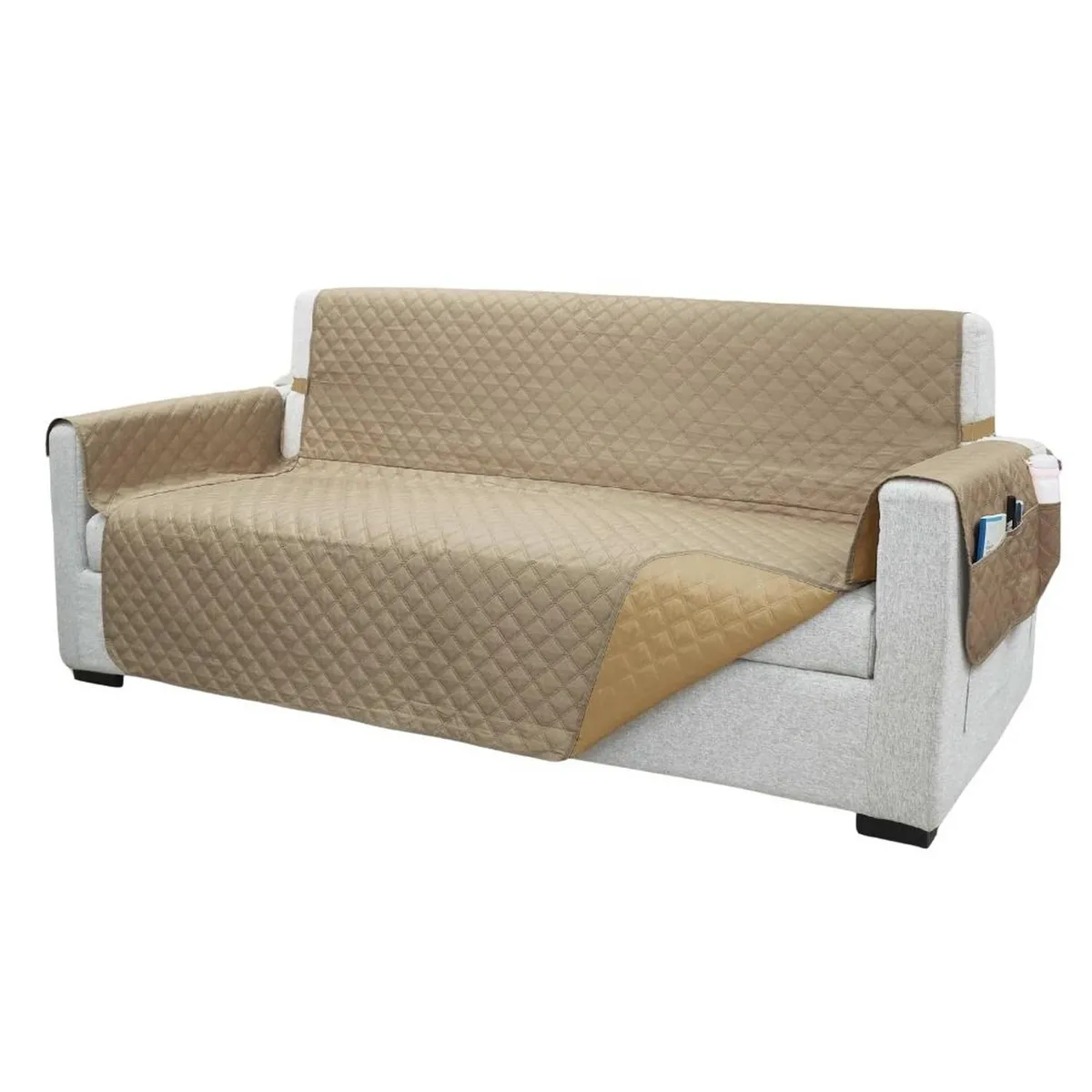 SALA FABULOSA - Protector de mueble 3-2-1 antifluído y reversible - Beige/Maíz