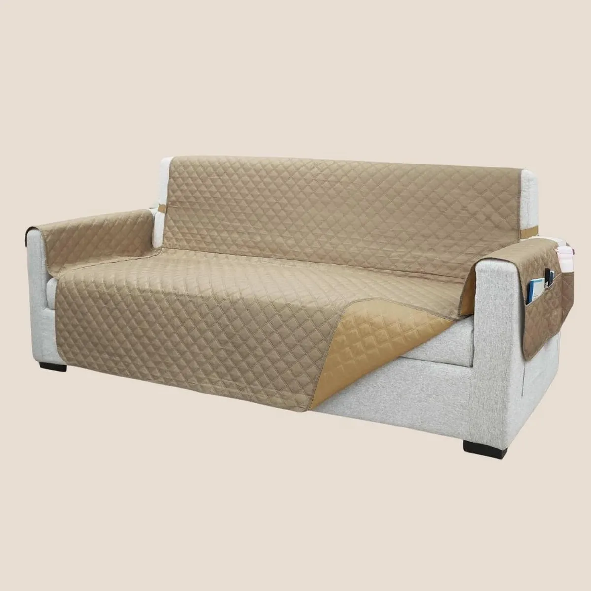 SALA FABULOSA - Protector de mueble 3-2-1 antifluído y reversible - Beige/Maíz
