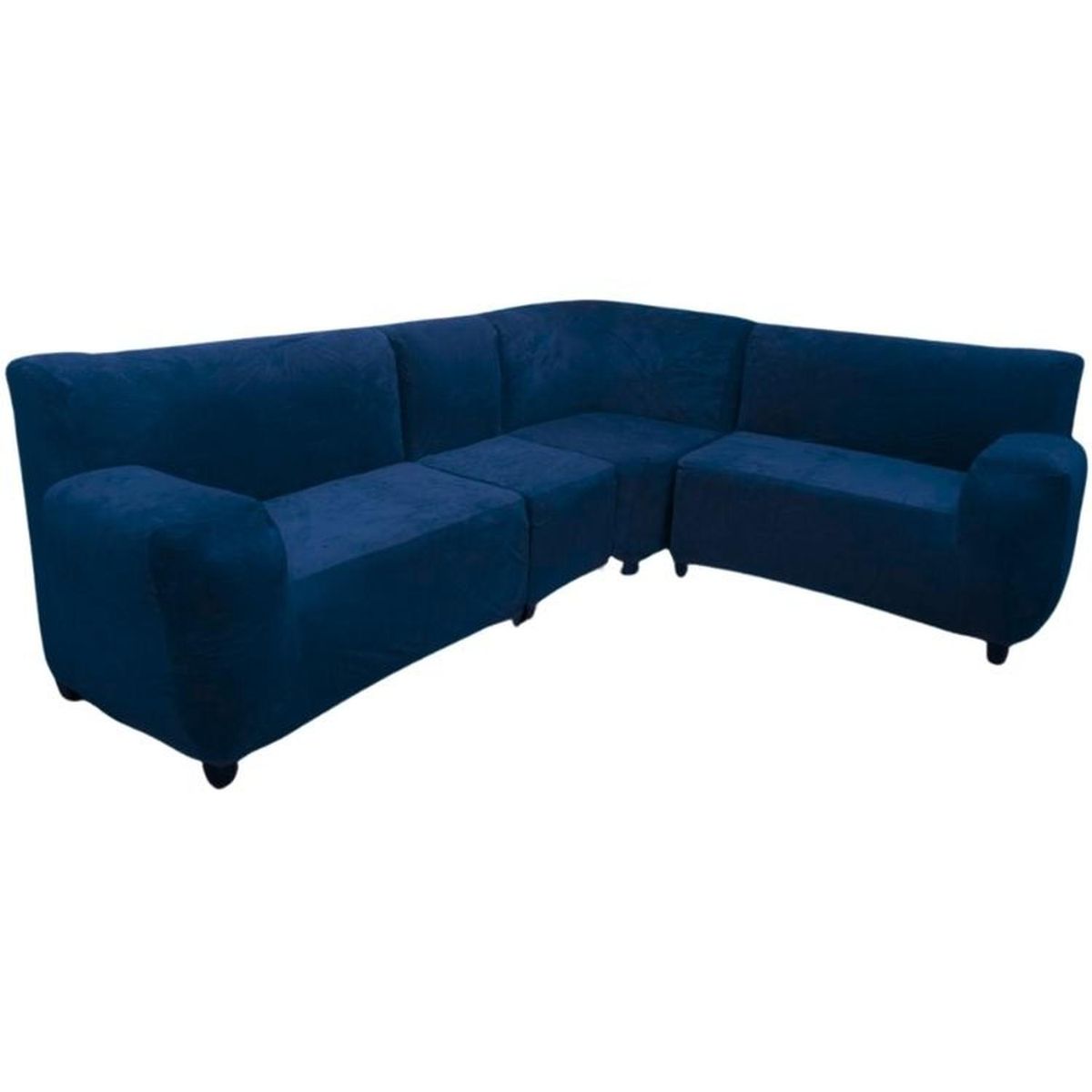 SALA FABULOSA - Funda de mueble modular 4 pzs terciopelo liso con 6 fundas de cojines - Azul noche