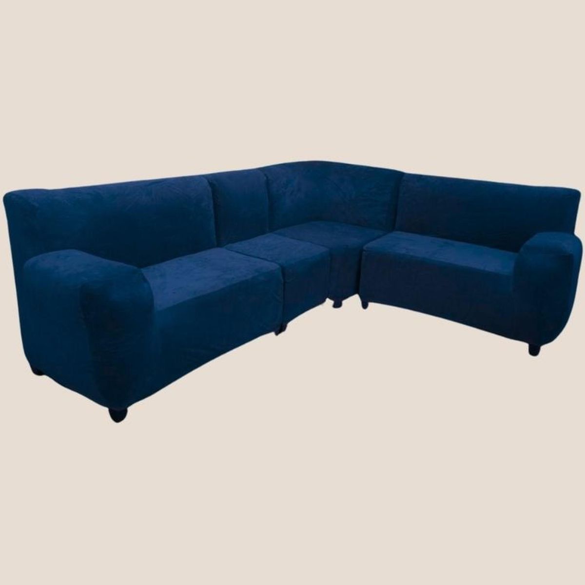 SALA FABULOSA - Funda de mueble modular 4 pzs terciopelo liso con 6 fundas de cojines - Azul noche