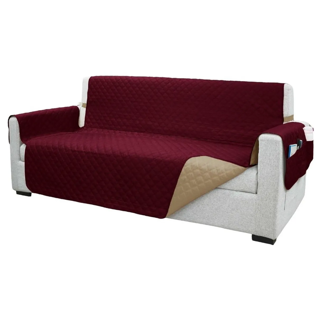 SALA FABULOSA - Protector de mueble 3-2-1 antifluído y reversible - Guinda/Beige