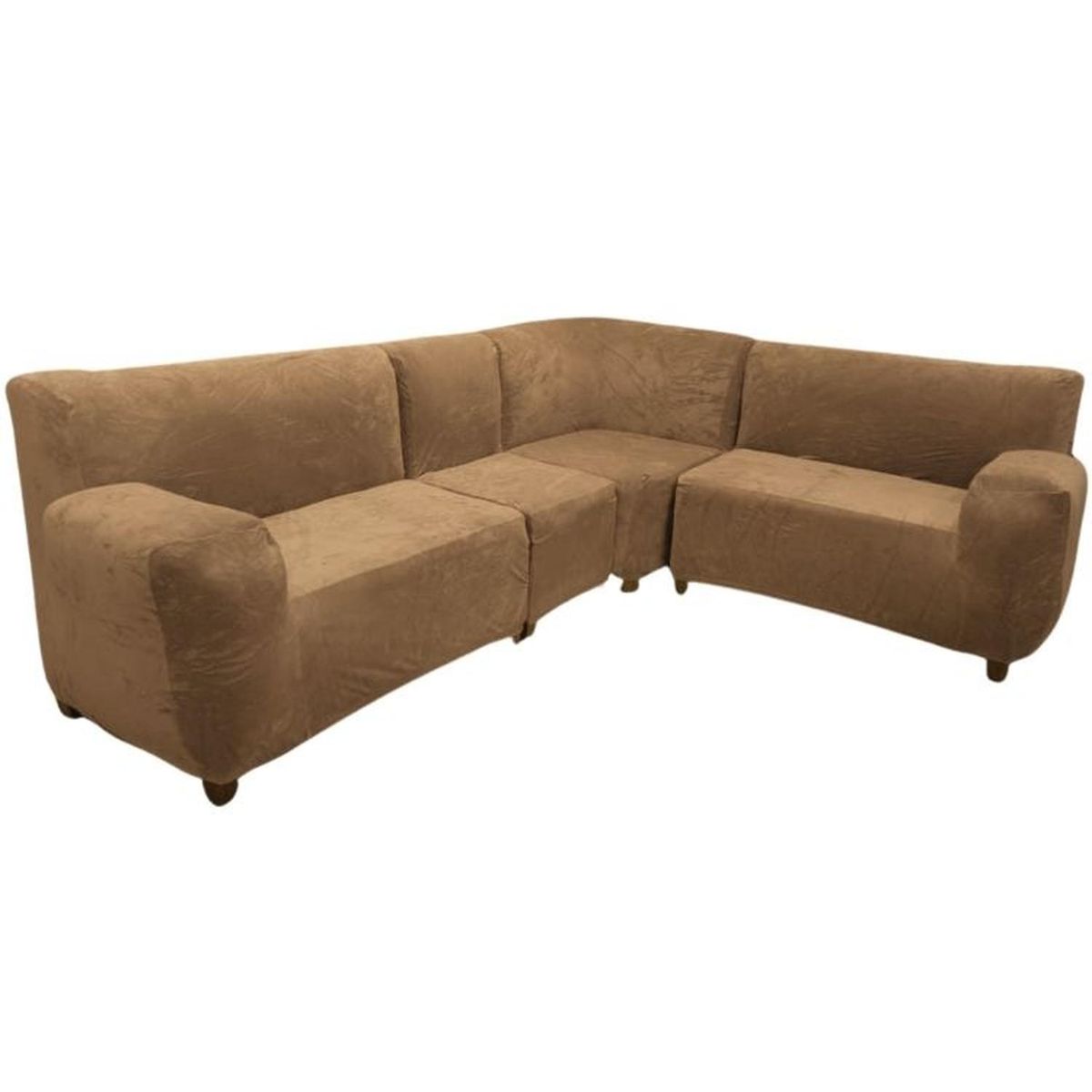 SALA FABULOSA - Funda de mueble modular 4 pzs terciopelo liso con 6 fundas de cojines - Camel