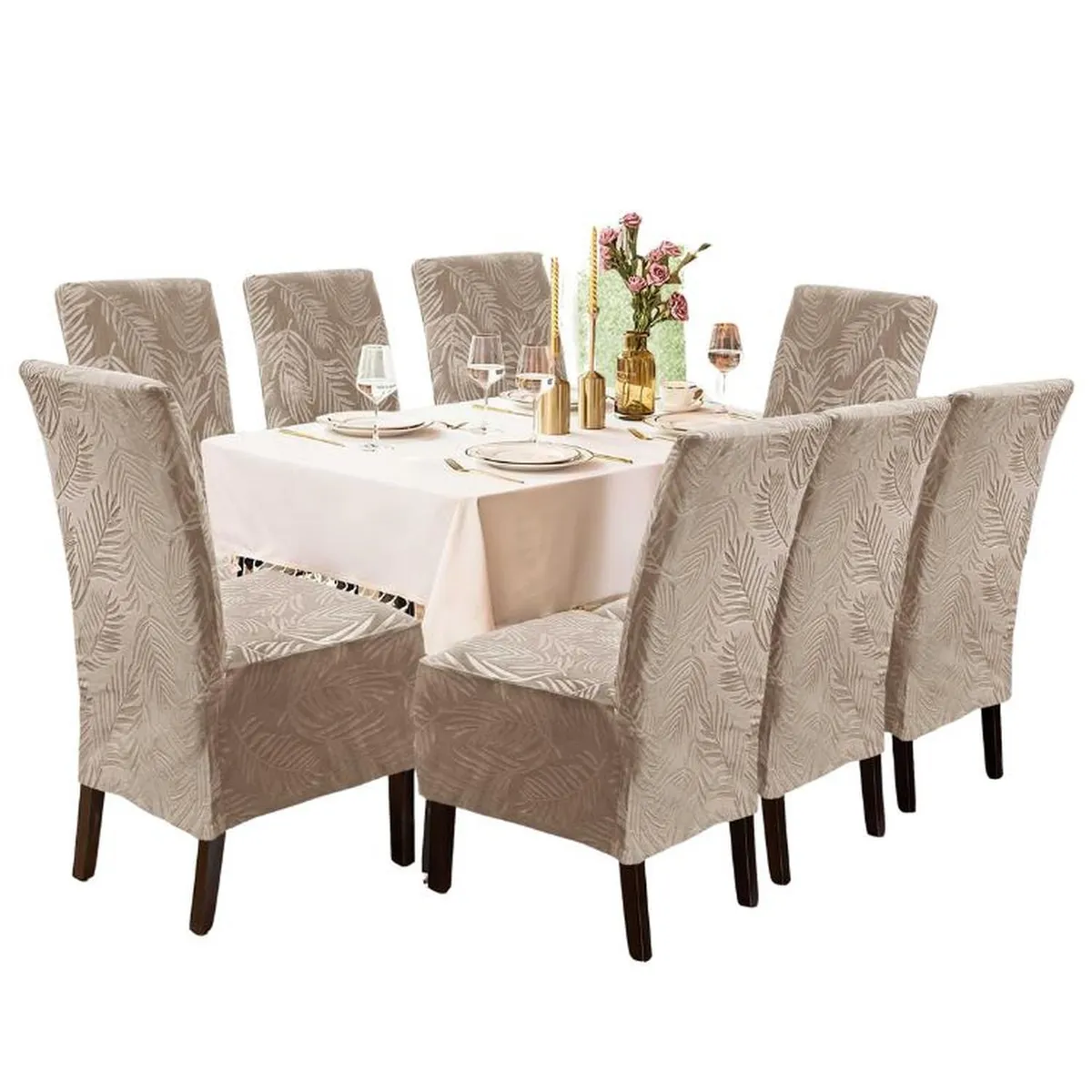 SALA FABULOSA - Funda de silla terciopelo labrado 8 piezas - Beige