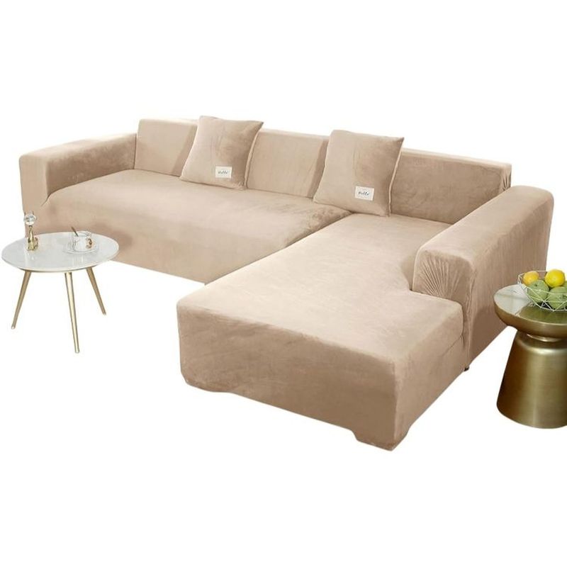 SALA FABULOSA - Funda de mueble modular SOFÁ CAMA 2 piezas Terciopelo liso con 2 fundas de cojines - Beige