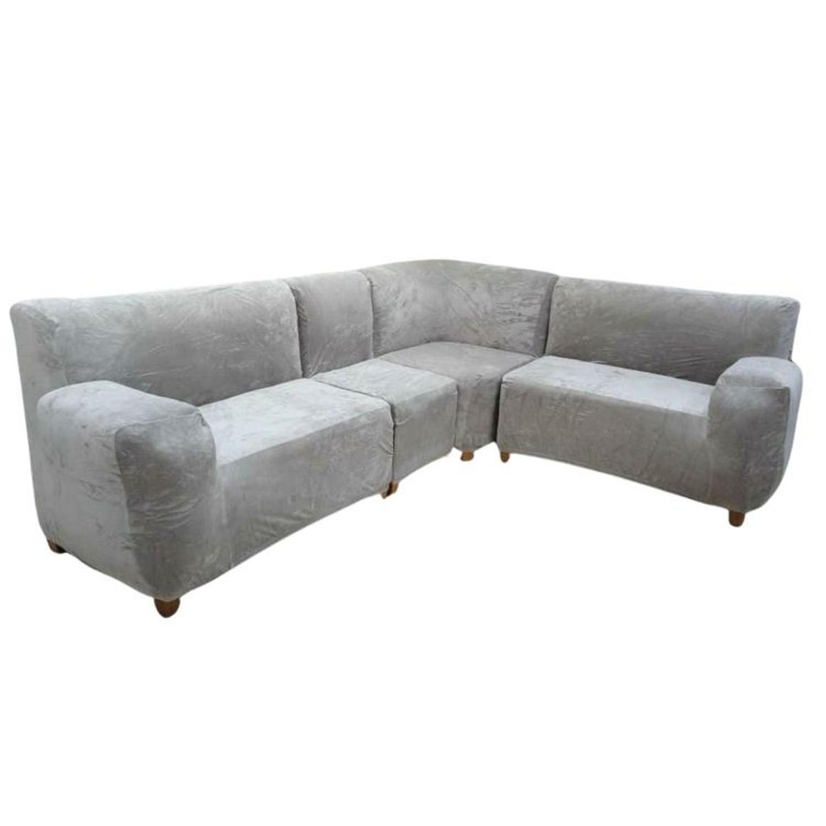 SALA FABULOSA - Funda de mueble modular 4 pzs terciopelo liso con 6 fundas de cojines - Gris