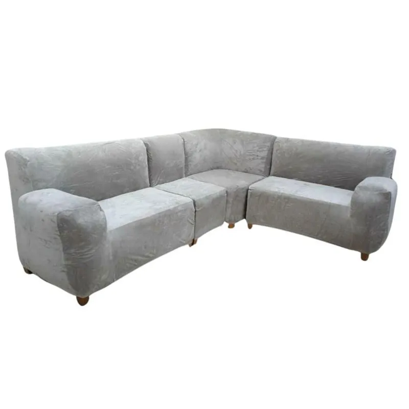 SALA FABULOSA - Funda de mueble modular 4 pzs terciopelo liso con 6 fundas de cojines - Gris