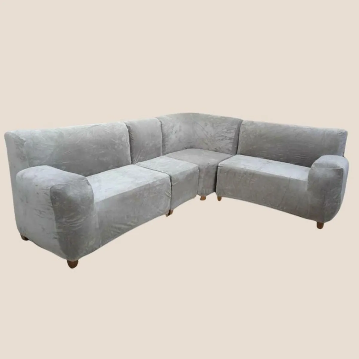 SALA FABULOSA - Funda de mueble modular 4 pzs terciopelo liso con 6 fundas de cojines - Gris