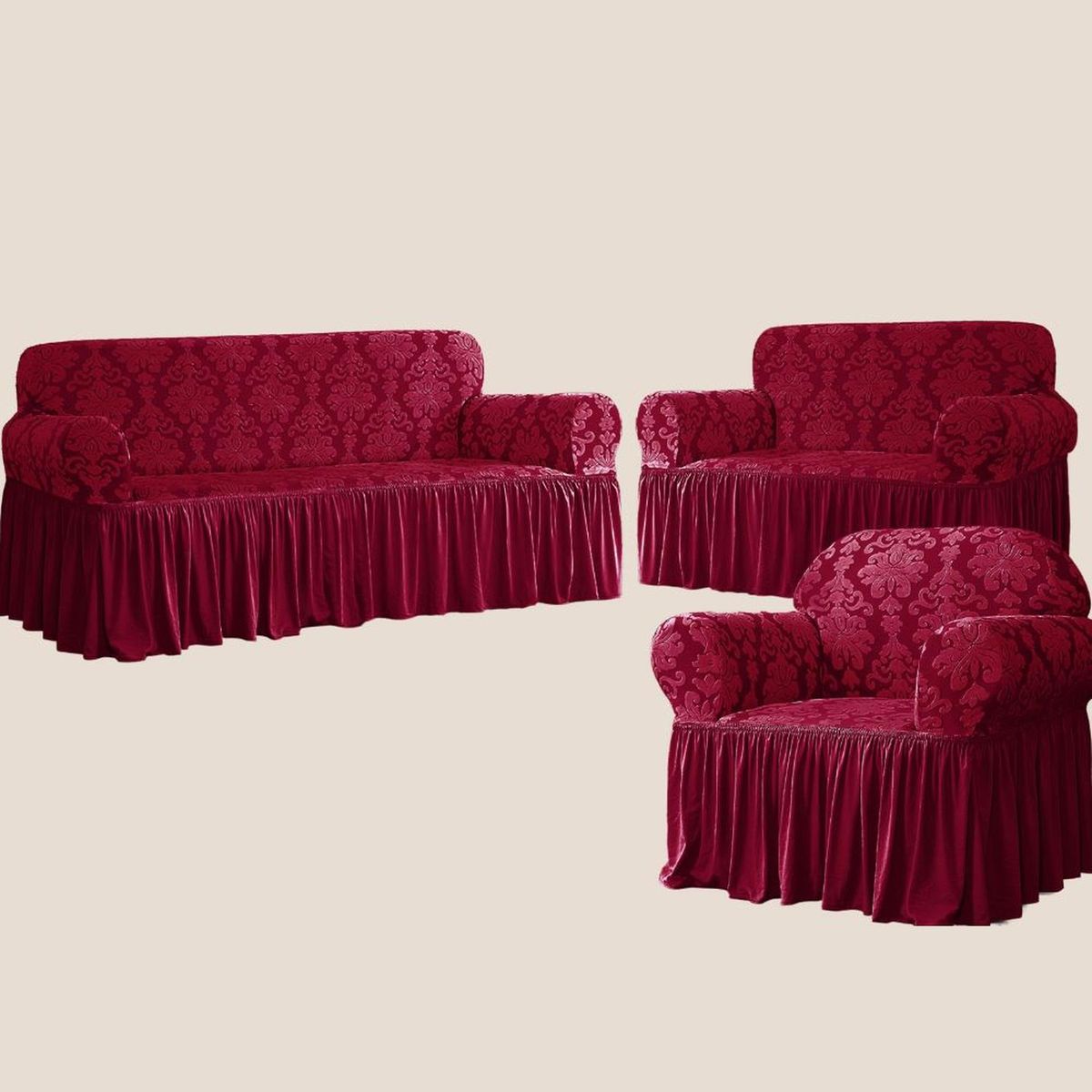 SALA FABULOSA - Funda de mueble 3-2-1 Labrado imperial - Rojo